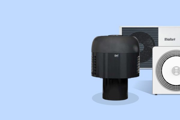 Luft-til-vand varmepumper fra Andel Energi af mærkerne DVI, Vaillant og Bosch.